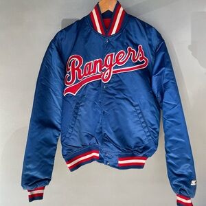 VTG 90’s STARTER Texas Rangers MLB Baseball Blue Bomber Jacket Size Large USA